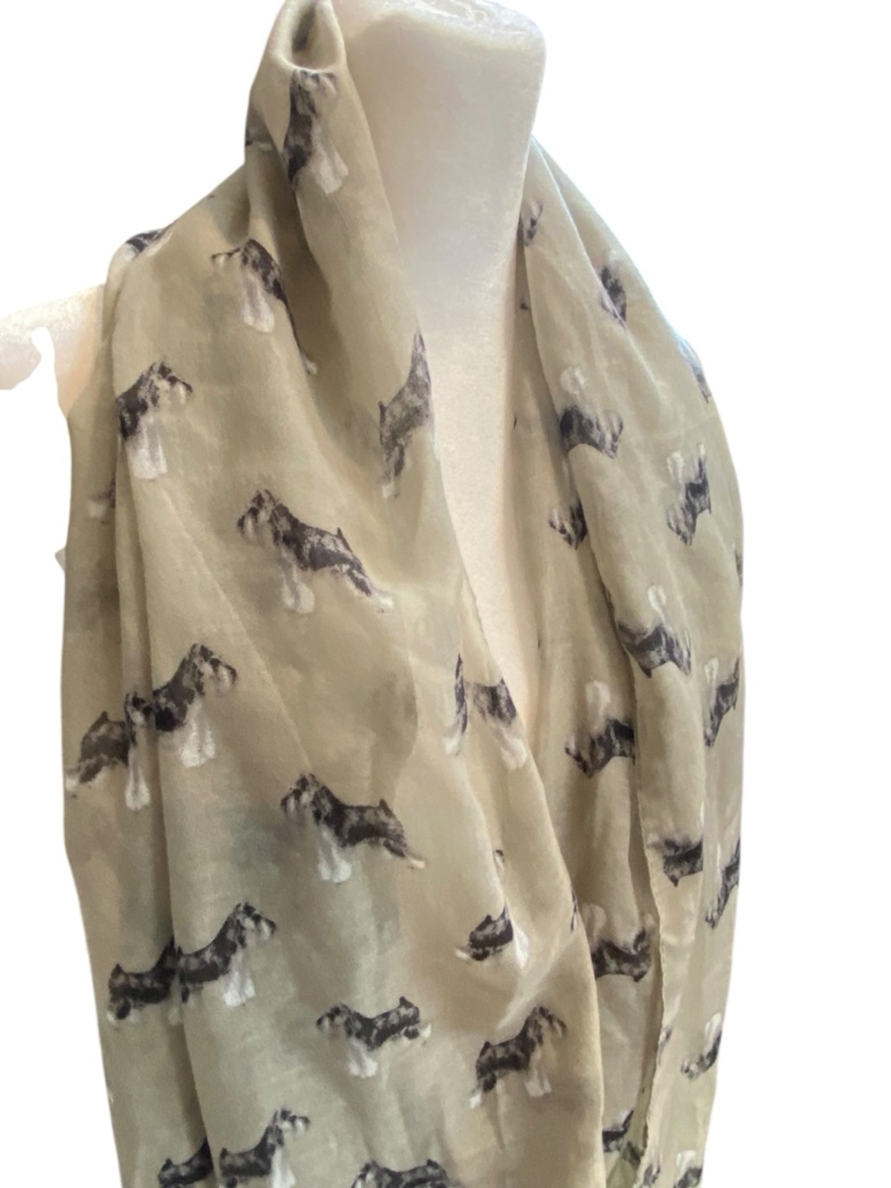 LINA & LILY Beige/Khaki Schnauzer Dog-Print Lightweight gauzy Infinity Scarf - Picture 4 of 8